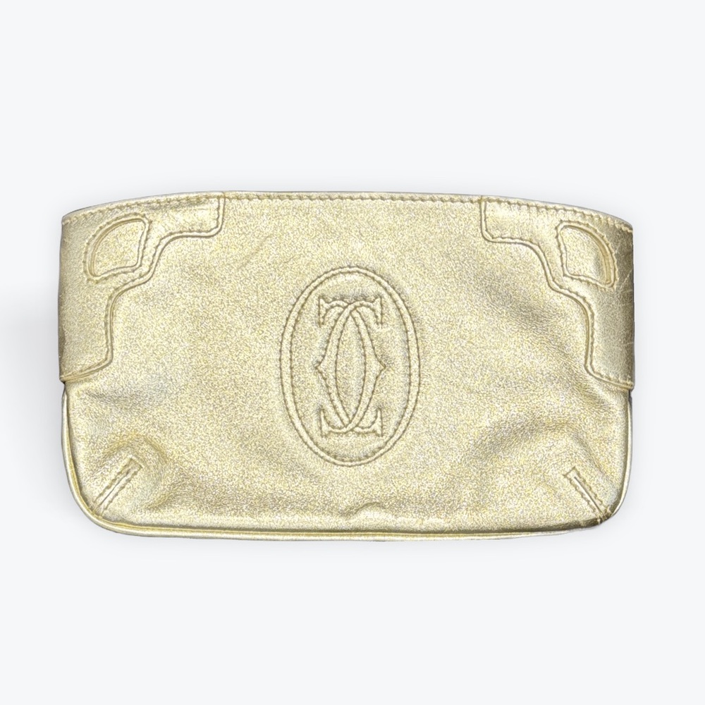Cartier Marcello de Cartier Gold Leather Wristlet Clutch Embossed Logo